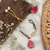 Vriksham Designer Double Heart Style AD Stone Mangalsutra Bracelet-Red-G18791